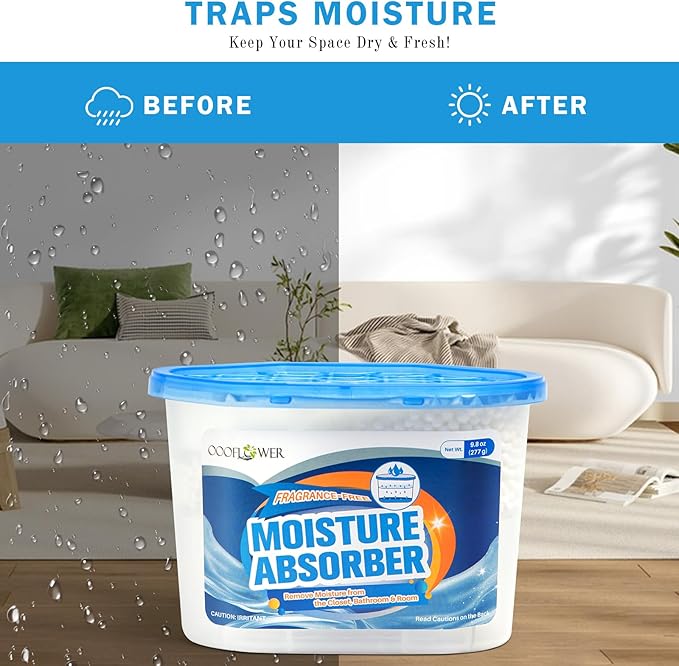 12-Pack Moisture Absorber, 9.8 oz (277g), Traps Moisture & Humidity, Portable Dehumidifier for Closets, Bathrooms, Toilets, Study Rooms, RVs, Basements
