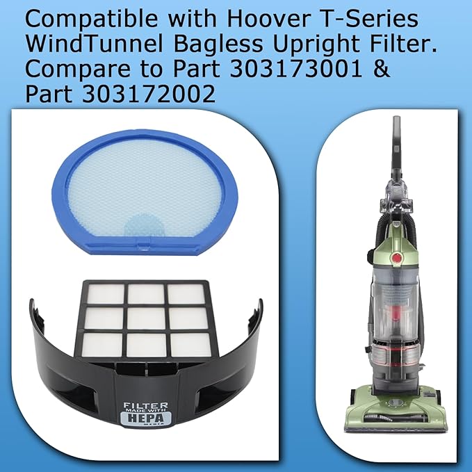 Filter Compatible with Hoover T-Series WindTunnel Bagless Upright Vacuum. Compare to Part # 303173001 and 303172002 (1 Pack Primary Filter and 1 Pack Hepa Filter), NOTE: Check Size Carefully