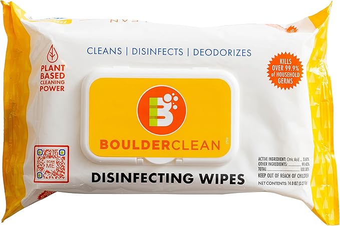 Boulder Clean Disinfecting Wipes, Sugared Lemon Scent, Disinfecting Surface Wipes, Cleans & Deodorizes, No Harsh Chemicals, Moisture-Lock Lid, Biodegradable, 72 Count (Pack of 12)