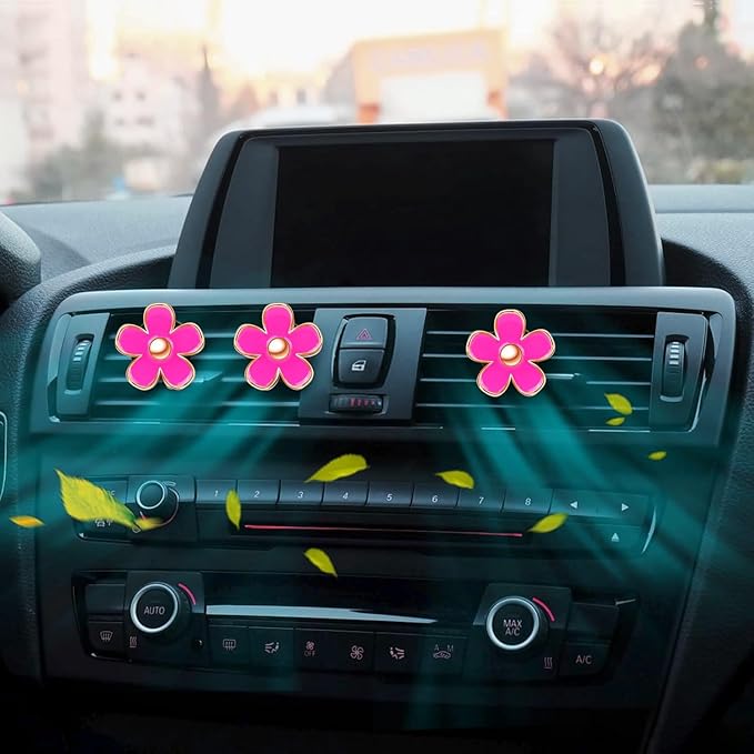 Cute Pink Car Accessories for Women Teens Girls 6pcs Boho Flowers Cars Air Fresheners Vent Clips Girly Automotive Truck Smell Freshener Gadgets Diffuser Aesthetic Decor Valentines Gifts for Her Women
