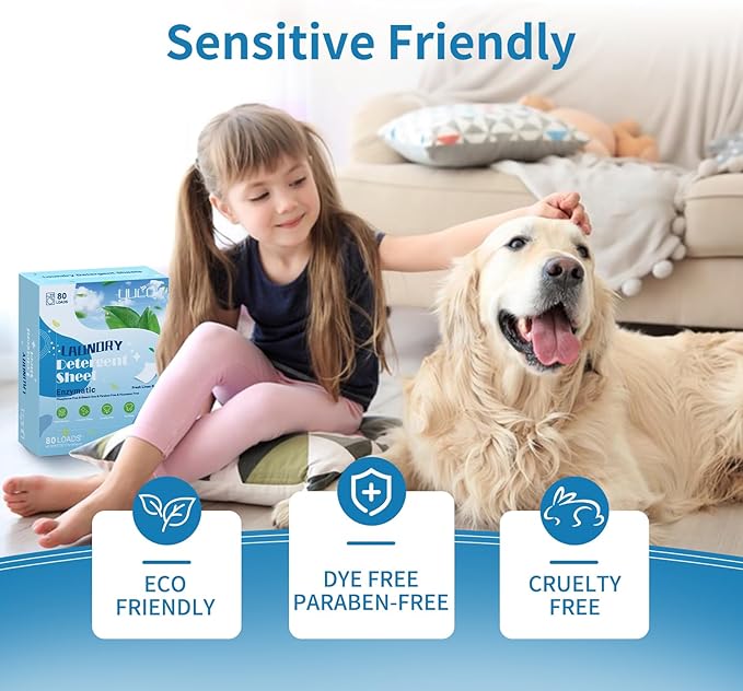 YUCO Laundry Detergent Sheets 80 Loads, Eco Friendly Laundry Soap Washer Sheets, Liquidless Laundry Detergent Sheet for Travel No Plastic, Hypoallergenic, Fresh Scent