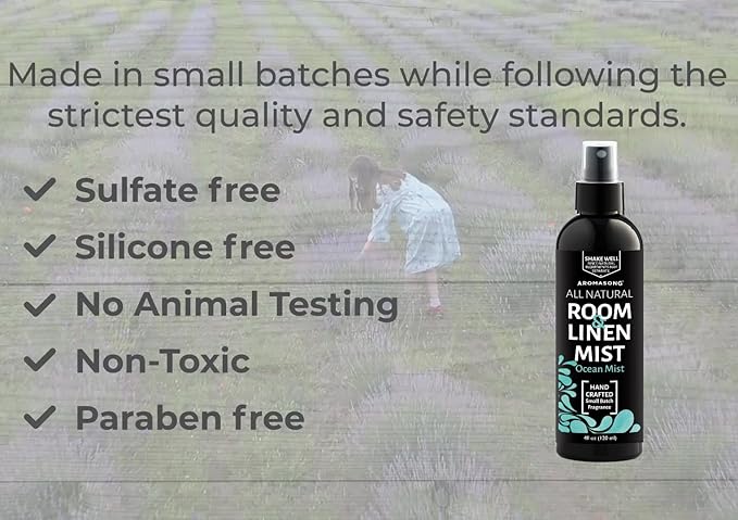 Aromasong All Natural Ocean Mist Room & Linen Spray For Pillows and Sheets - Odor Eliminator Bed Spray Air Freshener All Natural Essential Oil Spray For Sleeping
