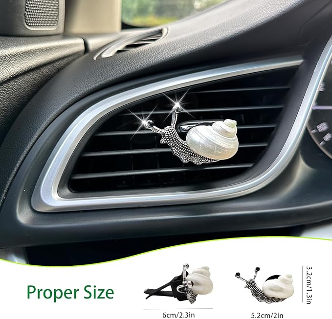 Snail Air Vent Clip Natural Conch Shell Made Car Air Freshener Outlet Clip Cute Animal Car Accessories for Women Refillable Car Diffusers Clips (Pearlescent)