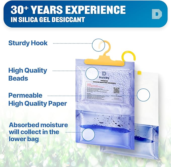 Dry & Dry 50 Packs [Net 7 Oz/Pack] Moisture Absorbers for Home, Basement & Bedroom - Small Dehumidifiers