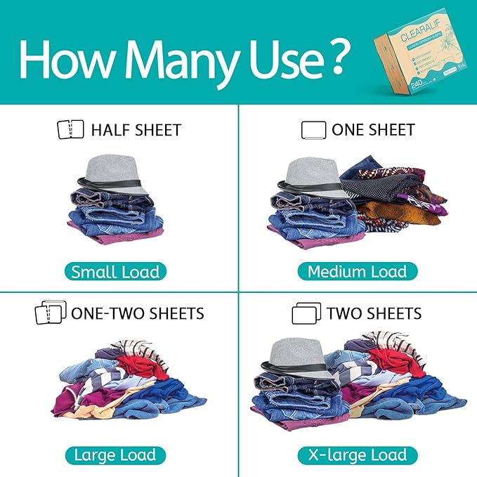 CLEARALIF Laundry Detergent Sheets Up to 240 Loads, FRESH OCEAN - Great For Travel,Apartments, Dorms,Laundry Detergent Strips Eco Friendly & Hypoallergenic