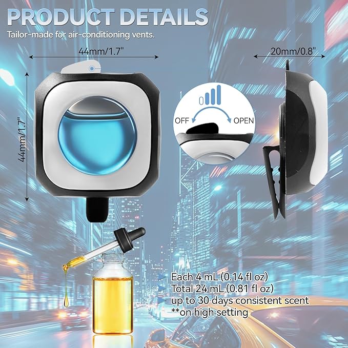 Car Air Freshener Vent Clip 6 Pack 4ml Each Up to 180 Days Long Lasting Scent Odor Eliminator for Women Men(New Car)
