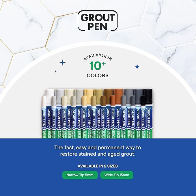 Grout Pen Grey Tile Paint Marker: Waterproof Grout Paint, Tile Grout Colorant and Sealer Pen - Grey, Wide 15mm Tip (20mL)