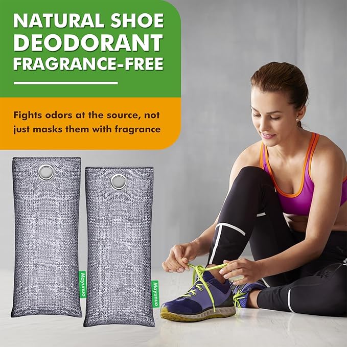 Activated Charcoal Odor Absorber for Strong Odor, Natural Shoe Deodorizer. Sneaker Odor Eliminator, 2 Pack Bamboo Charcoal Air Purifying Bags, Odor Remover Moisture Absorbers for Shoes