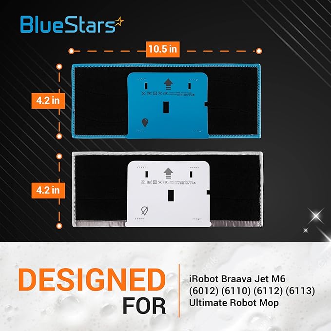 BlueStars 8 Pack m6 Microfiber Wet & Dry Mopping Pads - Compatible with iRobot Braava Jet M6 (6110) (6012) (6112) (6113) – Washable and Reusable Microfiber Deep Clean Mop Pads, 4 Wet Pads & 4 Dry Pads