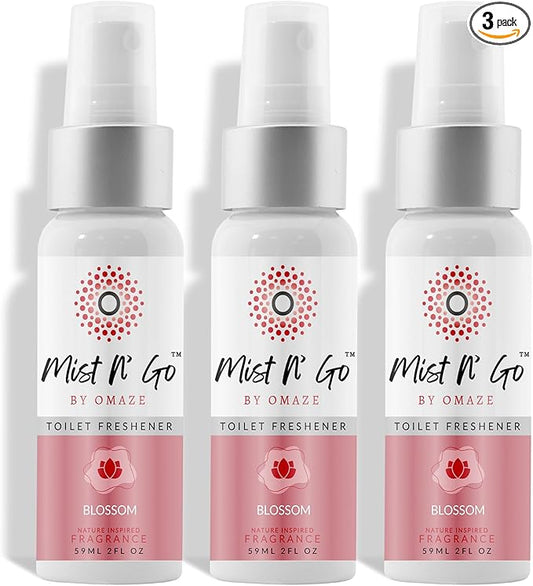 Mist N??Go by Omaze Travel Bathroom Spray for Toilet Spray Odor Eliminator - Travel Toilet Spray for Bathroom Air Freshener Spray for Bathroom Deodorizer - Blossom Regular Size (2oz x3)