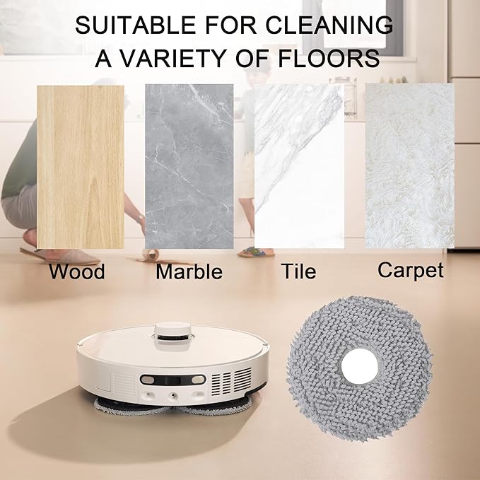 8 Pack Mop Pads Fit for Roborock QV 35A/Saros 10R/Q Revo/Qrevo S/Qrevo Pro/Qrevo Plus/Qrevo Master/Qrevo Slim/Qrevo Curv/Qrevo Edge Robot Vacuum Cleaner, Washable Mop Pad Replacement Accessories
