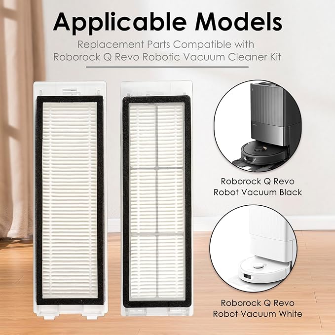 (4 Pieces) Q Revo Replacement HEPA Filters for Roborock Q Revo, QRevo Robot Vacuum Cleaner, Replacement Parts Filters, Q Revo filter 4 Pack, Upright Filter, Canister Filter Accessories