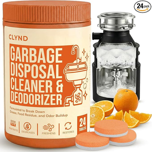 Garbage Disposal Cleaner and Deodorizer Tablets 24-Pack Citrus Foaming Tablets for Garbage Disposal, Kitchen Sink and Drain Cleaner, Lemon Orange Scent - Garburator, Disposer Freshener