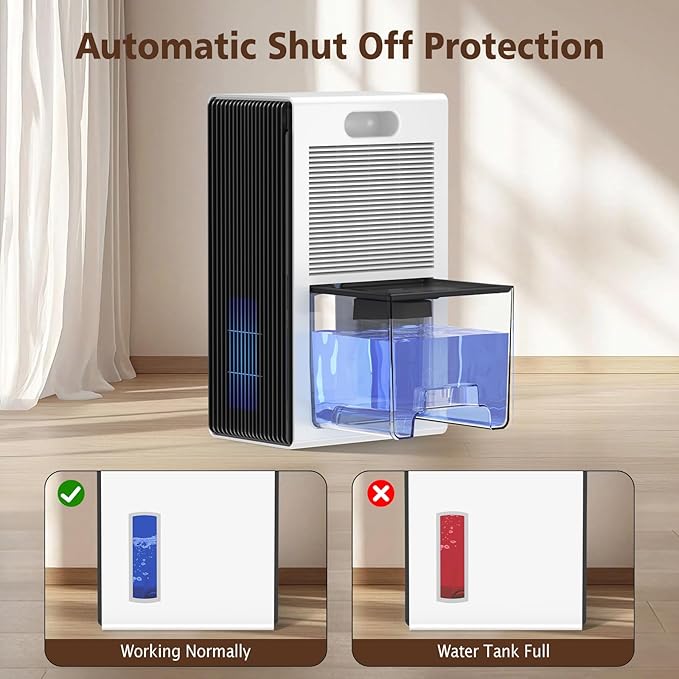 NineSky Dehumidifier, 1000 sq.ft Dehumidifiers for Home with 95oz Large Water Tank,Quiet Dehumidifier with 7-Color Ambient Light & Auto Shut Off, Dehumidifier for Basement, Bedroom, Bathroom (White)