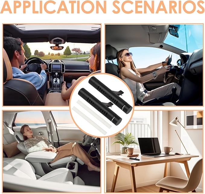 2 Pcs Car Air Essential Oil Diffuser Vent Clip with 12 Pcs Odorless Refill Sticks, Premium Aluminum Air Freshener Diffuser Suitable for Cars, Office, Kitchen (Black, 2 Pcs)