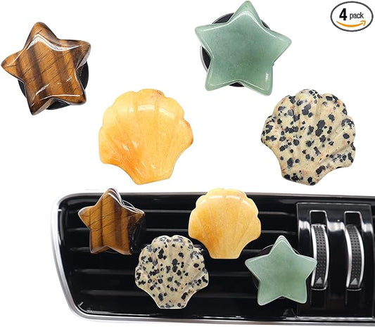 Boho Car Vent Clips,4pcs Beach Car Decor Air Freshener Diffuser Vent Clips,Pentagram Stars Seashell Natural Stone Decoations for Women,Best Wishes for Lover and Friend