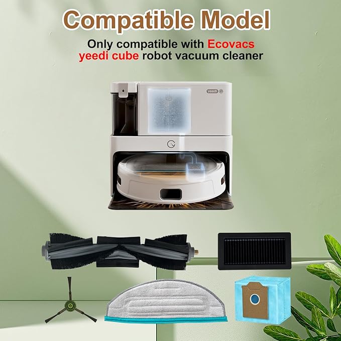 Replacement Parts Compatible with Ecovacs Yeedi Cube Robot Vacuum, Accessories including 1 Main Brush, 4 Side Brush, 2 Hepa Filter, 2 Mop Pad, 4Dust Bags