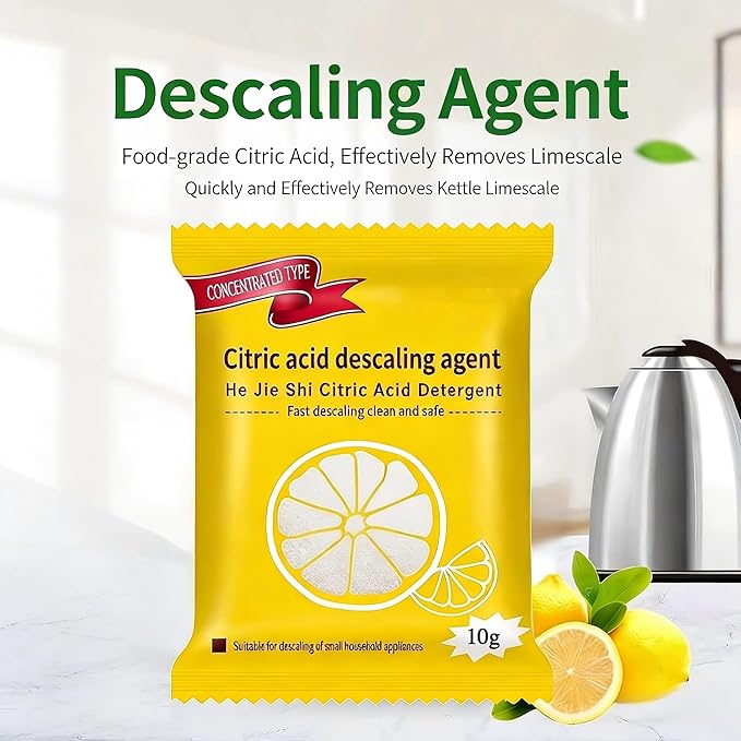 Citric Acid Descaling Agent, Food Grade Concentrated Powder, Individually Wrapped Descalers for Kettles, Household Kitchen Appliances, Powerful Limescale Remover, Fast Descaling Clean and Safe (10)