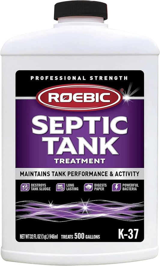 Roebic K-37-Q Septic Tank Treatment: Removes Clogs, Environmentally Friendly Bacteria Enzymes, Safe for Toilets, 32 Fl Oz - Lasts 1 Year, 32 Ounces
