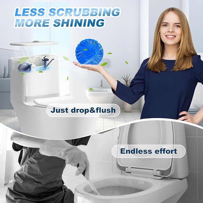 KIISIISO Automatic Toilet Bowl Cleaner Tablets, Bathroom Toilet Tank Cleaner, Blue Clean Bubbles, Strong Detergent Power, Long Lasting 300 Brushes, Mild Fresh Pine Fragrance (30 PCS)