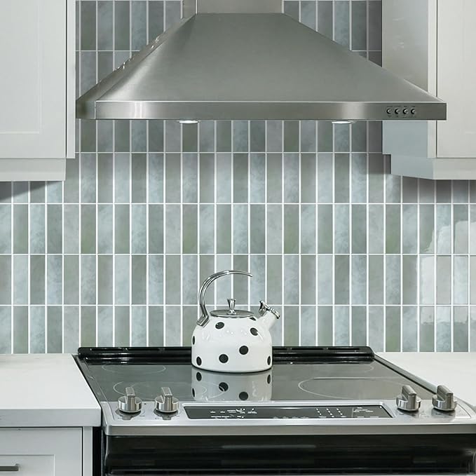 Peel and Stick Tile，New Upgrade Thicker Design Self Adhesive 12" x 12" Large Premium Peel and Stick Backsplash for Kitchen (Sage).