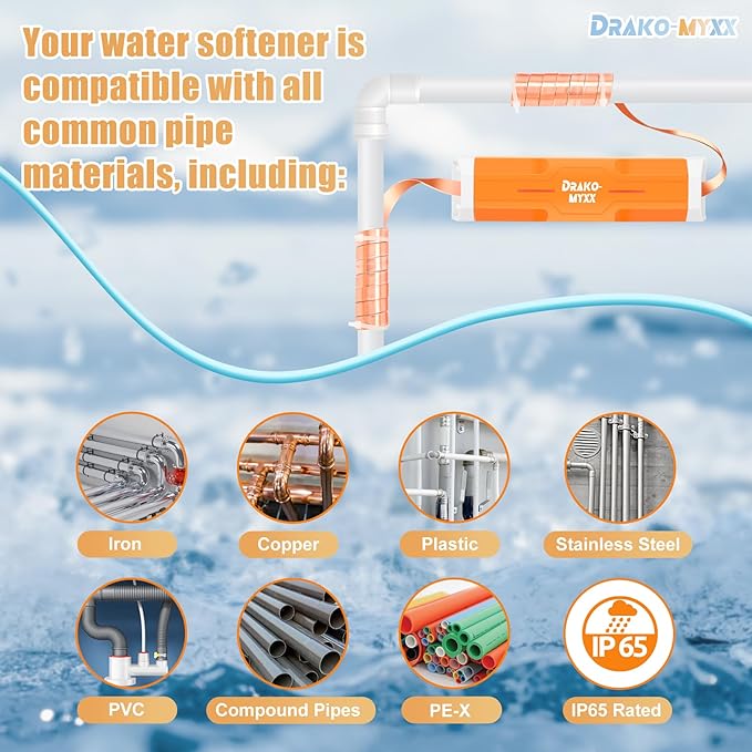 Electronic Water Descaler No Salt Water Treatment System for Whole House, Compatible With Pipes Up to 1 Inch (25.4 mm) in Diameter, Effectively Reduces Limescale and Mineral Deposits