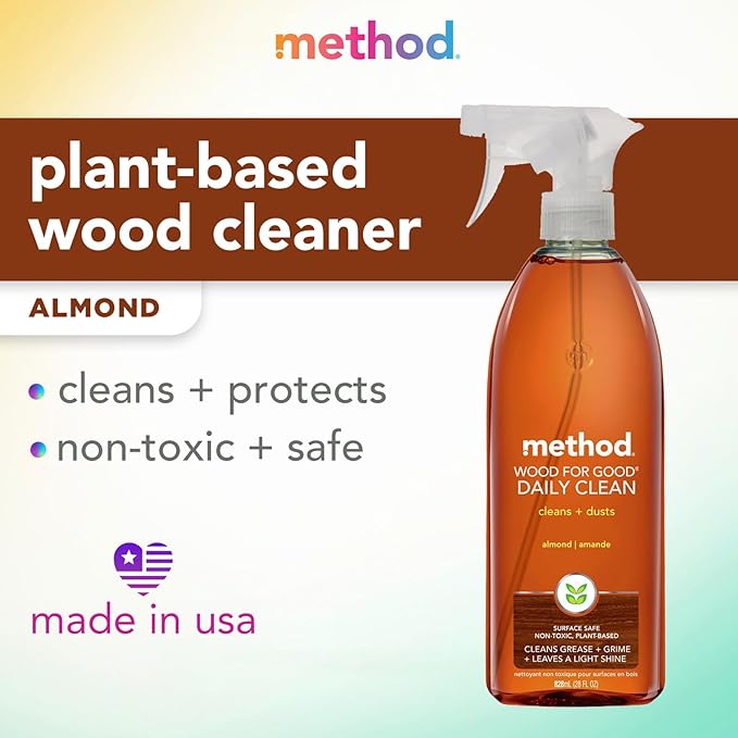 Method Daily Wood Cleaner,Almond,Cleans Shelves,Tables and Other Wooden Surfaces While Removing Dust & Grime,28 oz Spray Bottles,(Pack of 3)