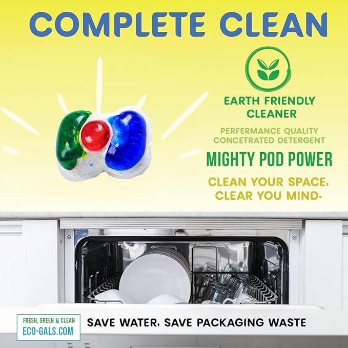 Eco-Shines Dishwasher Detergent Pods With 3 in 1 Power of Liquid, Powder, and Gel for Brighter Cleaner Dishes