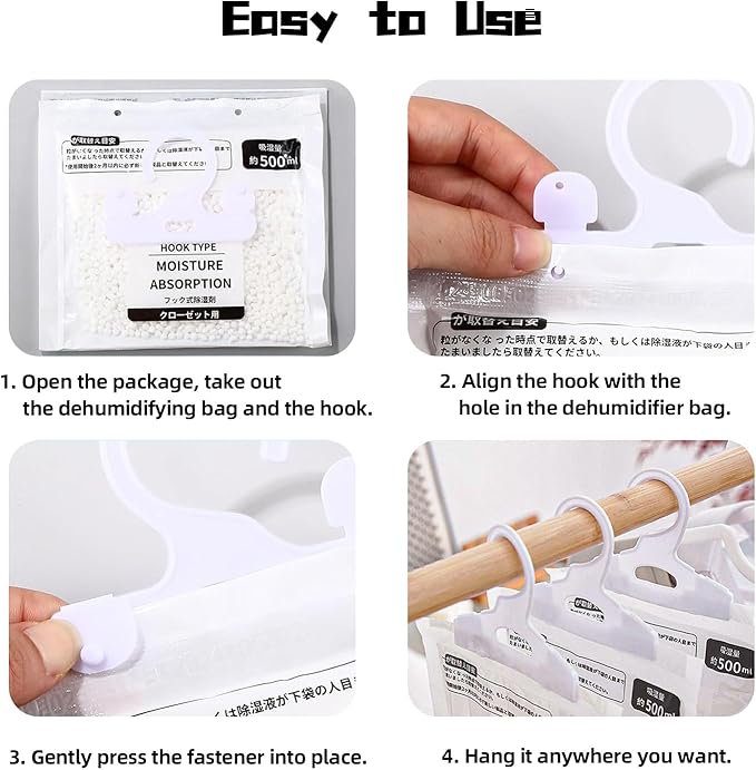 Hanging Moisture Absorbers, Portable Dehumidifier Bags, Fragrance Free Humidity Absorber for Closet, Suitable for Bedroom, Bathroom, Kitchen (230g/Pack, 10 Packs)