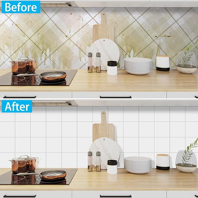 llDecoo Peel and Stick Tiles for Kitchen Backsplash, New Upgrade Design 9" x9" SPC Square Marble Tiles, Cream White Premium Mosaic Tiles(5-Sheet)