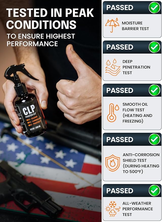 Gun Cleaning Oil Kit 3-in-1 Cleans, Lubes, Protects - 6.8 Oz Sprayer Gun Oil Cleaner and Lubricant, Needle Oiler, Cleaning Patches, Cleaning Swabs and Brush - Gun Oil and Cleaning Kit