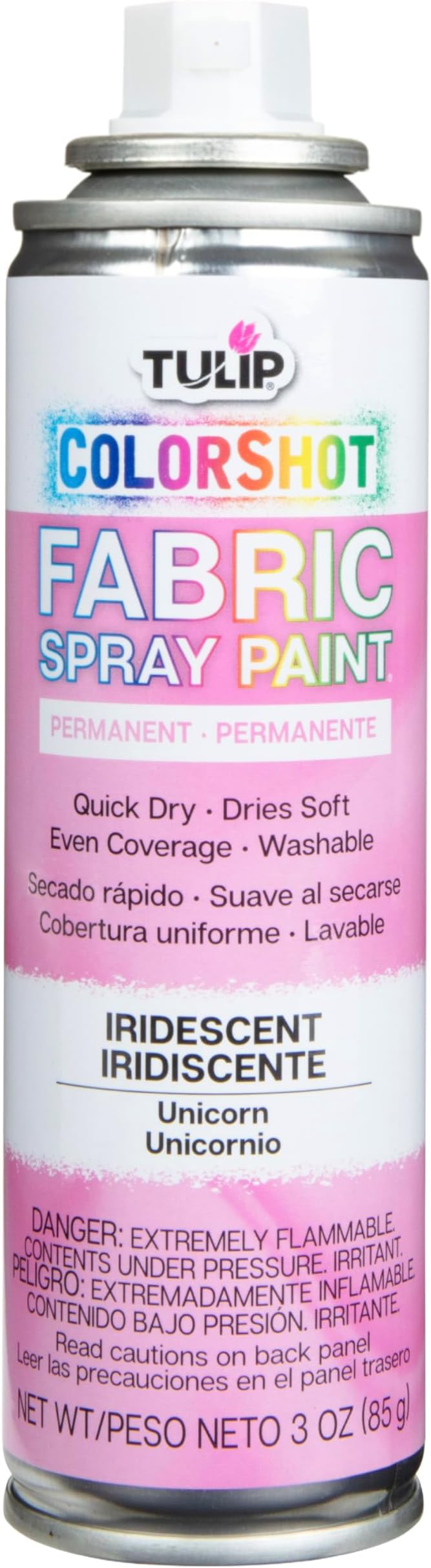 Tulip ColorShot Instant Fabric Spray Paint, Permanent Color Spray-On Fabric Paint, 3oz, Unicorn Iridescent Shimmer