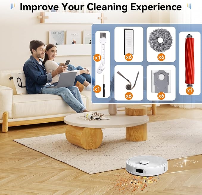 26 Pack Replacement Accessories Kit for Roborock QV 35A / QV 35S Robot Vacuum, 2 Anti-Tangle Brushes, 4 HEPA Filters, 6 Dust Bags, 6 Mop Pads, 6 Side Brushes, 2 Cleaning Tools