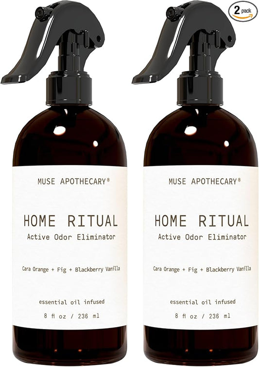 Muse Apothecary Home Ritual Active Odor Eliminator Spray - Furniture Deodorizer Spray & Bathroom Odor Eliminator for Home - Essential Oil Air Freshener - 8oz, Cara Orange + Fig + Blackberry Vanilla
