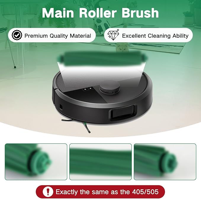 Replacement Parts for iRobot Roomba Plus 405 (G181/G185) Combo, Plus 505/507 Combo Robot Vacuum Cleaner Accessories, 2 Roller Brushes, 3 Filters, 4 Mop Pads, 6 Side Brushes, 6 Vacuum Bags
