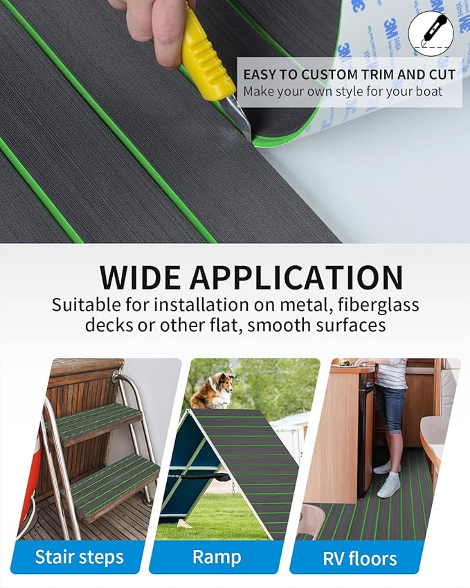OCEANBROAD EVA Foam Boat Flooring with 3M Adhesive Backing Marine Self-Adhesive Decking 96''x45.6''/36''/28.8''/16.8'', 48''x16.8'' Faux Teak Sheet for Jon Boats Swim Platform Helm Pad RV Floor