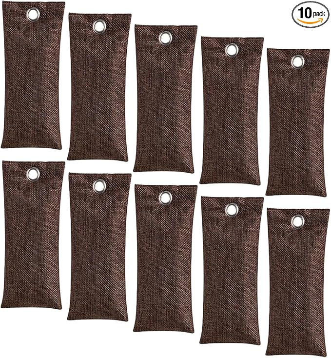 Activated Charcoal Air Purifying Bag (10 Pack 75g Each) Bamboo Charcoal Odor Absorber Air Freshener for Shoes, Closet, Car, Coffee