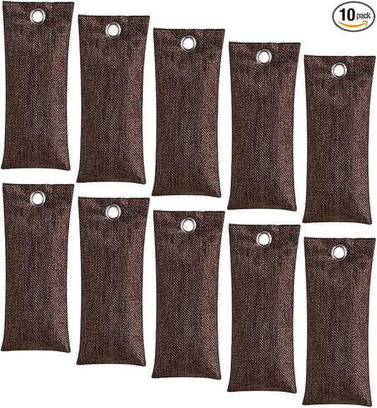 Activated Charcoal Air Purifying Bag (10 Pack 75g Each) Bamboo Charcoal Odor Absorber Air Freshener for Shoes, Closet, Car, Coffee