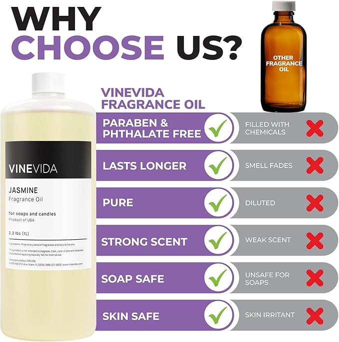 VINEVIDA [32oz] Jasmine Fragrance Oil for Candle Making and Soap Making - Premium Candle Scents for Soy Candles