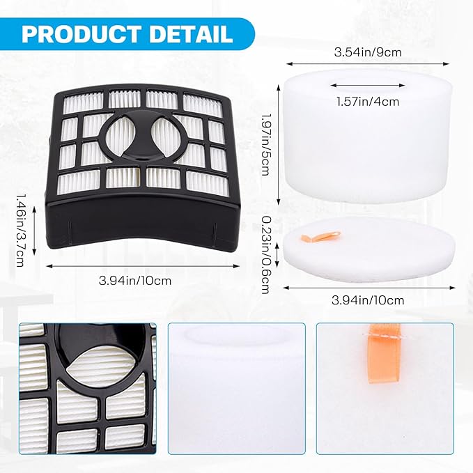 Vacuum Filters Replacement for Shark Rotator DuoClean Powered Lift Away Speed NV680 NV681 NV682 NV683 NV800 NV801 NV803 UV810, 2 HEPA Filter, 4 Foam & 4 Faux Felt Filter Replace Part # XFF680 &XHF680