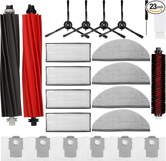 23PCS Vacuum Cleaner Accessorie Kit Compatible with Roborock S8/S8+/S8 PRO Ultra, 1 Set Main Brush &1 Rolling Brush &4 Filters &4 Side Brushes &4 Mop Cloth Pads &6 Dust Bags &1 Cleaning Tool