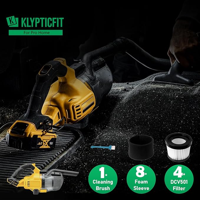 4 Pack Replacement DCV501HB & DCV5011H HEPA Filters Compatible with DEWALT DCV501HB 20V Cordless Handheld Vacuum with 8 Foam Sleeve Filters & 1 Cleaning Brush