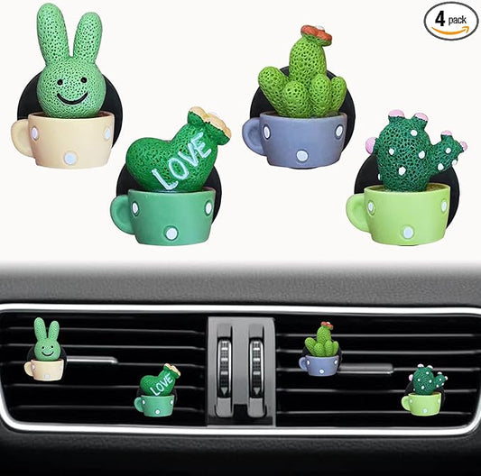 4 Pcs Cactus LOVE Air Vent Clips, Cute Car Air Fresheners, Funny Diffuser Vent Clips, Interior Decor Charm, Accessories for Women