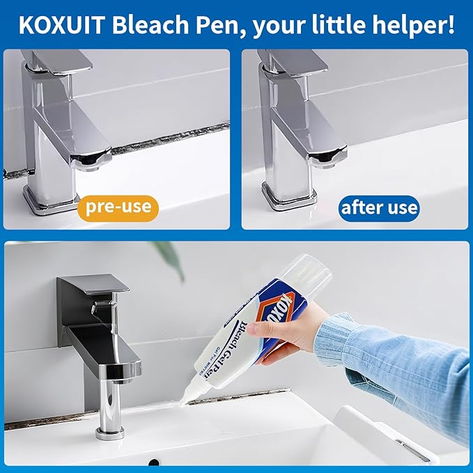 Portable Dual-Tip Bleach Pen for White Clothes & Grout - Travel-Ready 2-in-1 Gel Applicator with Brush Head, Non-Drip Cleaner for Bathroom Lines & On-The-Go Use (Unscented 2 Pack)
