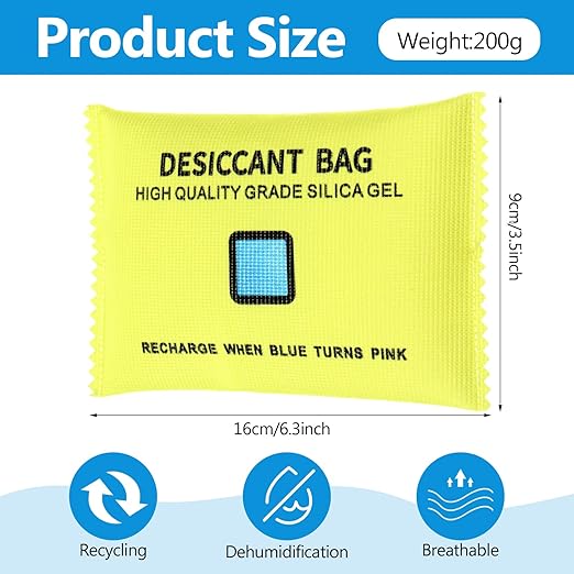15 Pack 200 g Rechargeable Desiccant Packs Silica Gel Desiccant Moisture Absorbing Bag for Storage Reusable Car Dehumidifier Bag Bin Indicating Silica Gel Packet for Home (6 x 3.5 Inches)