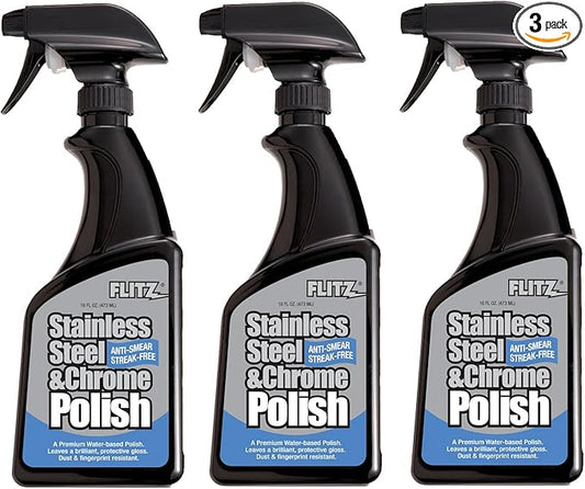 Flitz Stainless Steel Polish Protectant - 16oz Bottle, USA-Made Ceramic Coating for Stainless Steel Appliances, Repels Fingerprints & Water Spots - Aluminum & Chrome Polish & Protectant (3 Pack)