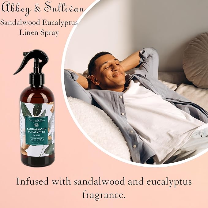 Abbey & Sullivan Linen Spray, Sandalwood Eucalyptus, Fabric Freshener and Odor Eliminator, Pack of 2, 16 oz