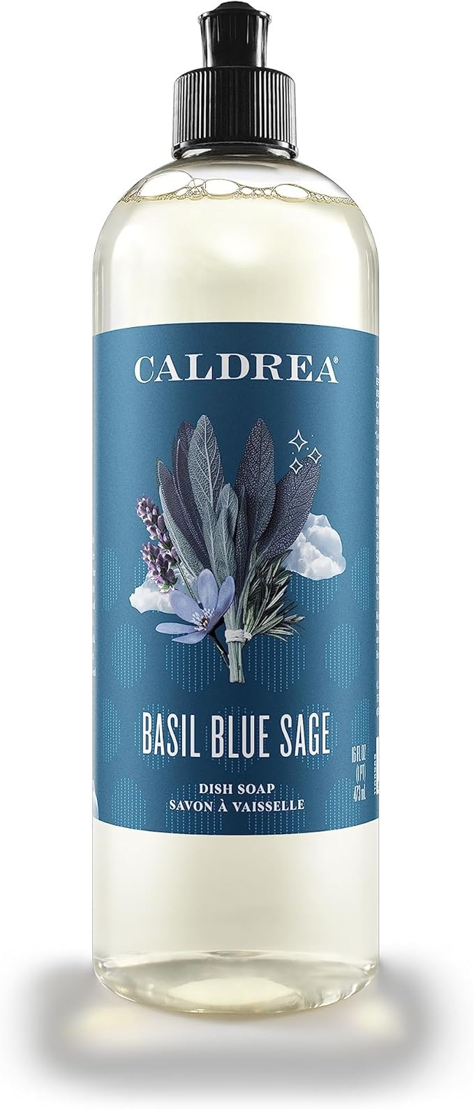 Caldrea Dish Soap, Biodegradable Dishwashing Liquid made with Soap Bark and Aloe Vera, Basil Blue Sage Scent, 16 oz