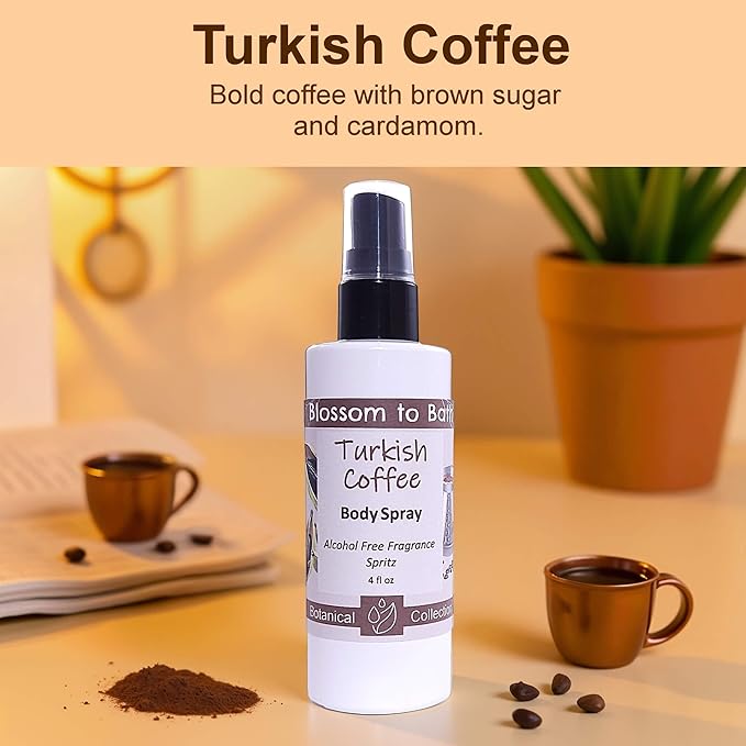 Blossom to Bath Turkish Coffee Body Spray (4 Ounce) - Natural Fragrance - Energizes Skin with a Sweetly Rich And Spicy Scent