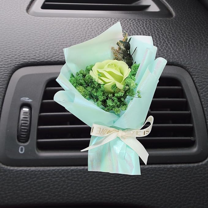 uxcell Light Green Small Bouquet Car Air Freshener Vent Clips, Mini Decorative Rose Bouquet with Fragrance Diffuser for Women, Automotive Air Freshener Decoration, Style 4
